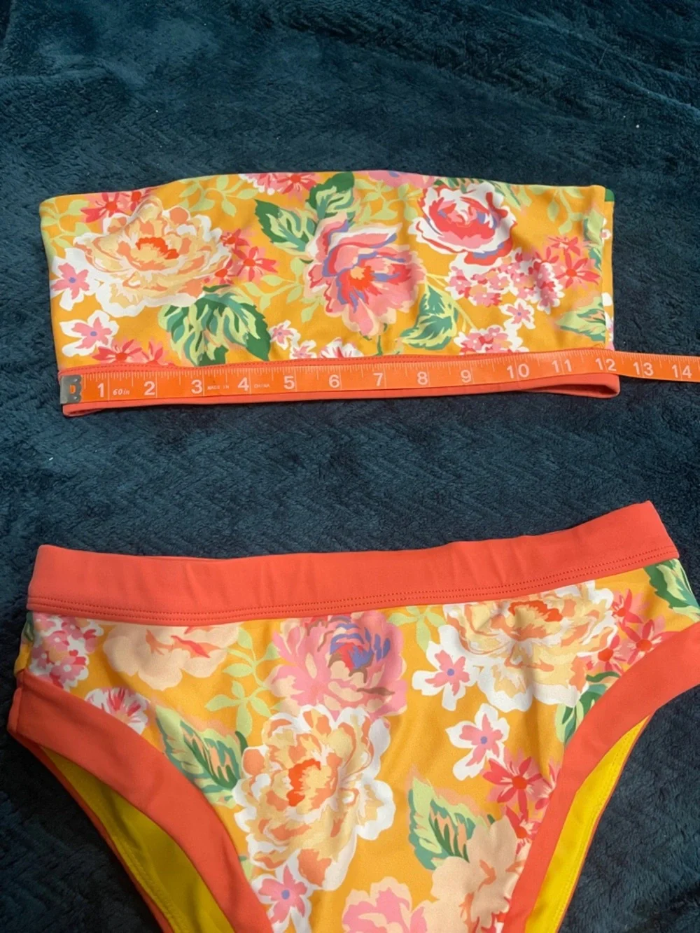 Lovers + Friends Yellow Floral Bandeau Bikini with Coral Trim - Picture 6 of 7